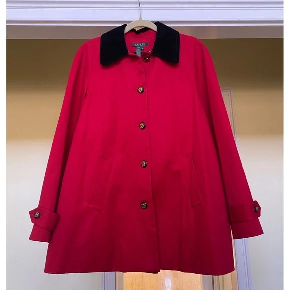 Lauren Ralph Lauren Medium Red Equestrian Style Coat with Black Collar Like New. - Picture 4 of 14